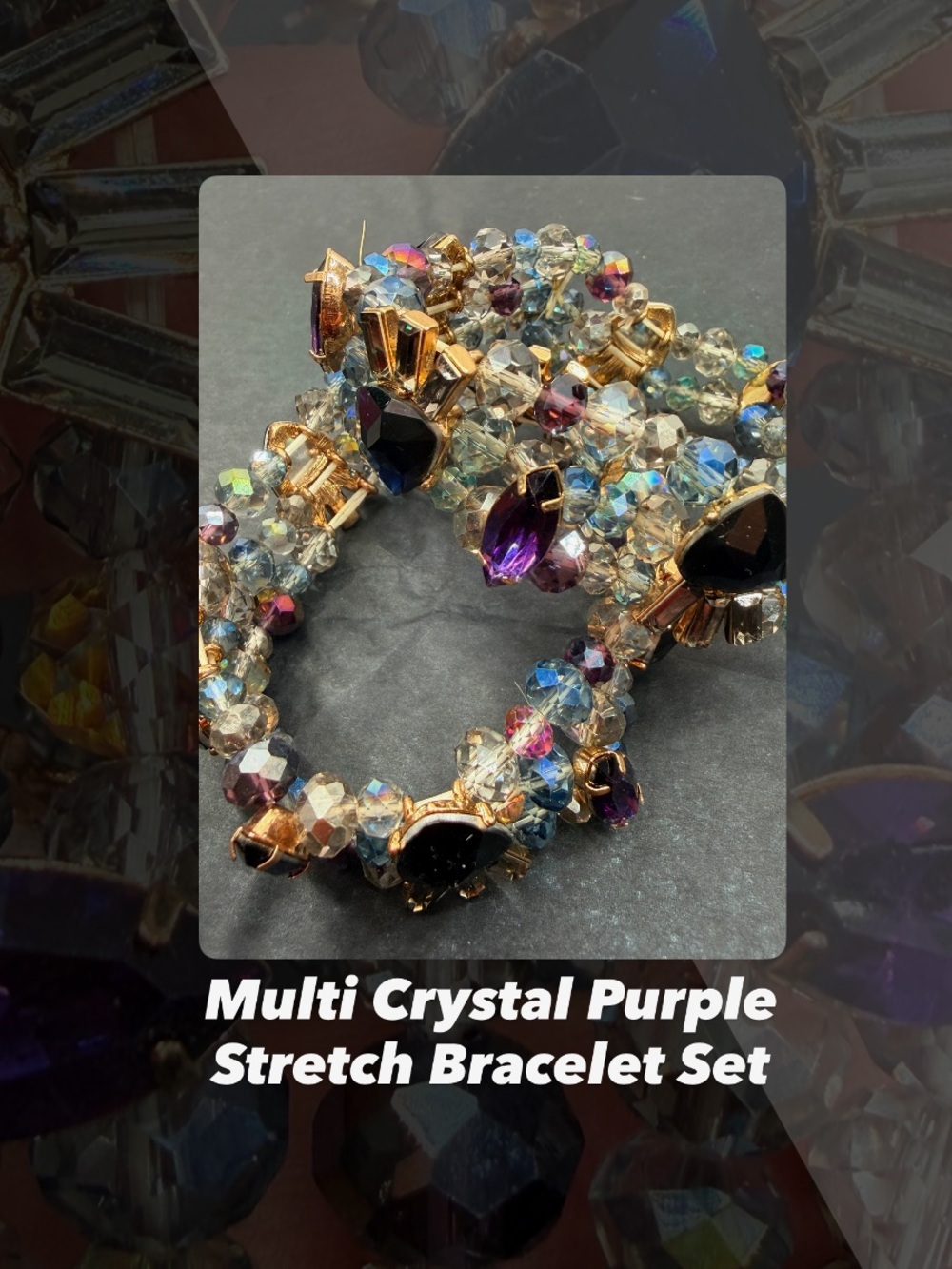 EUC Multi Crystal Purple Stretch Bracelet Set